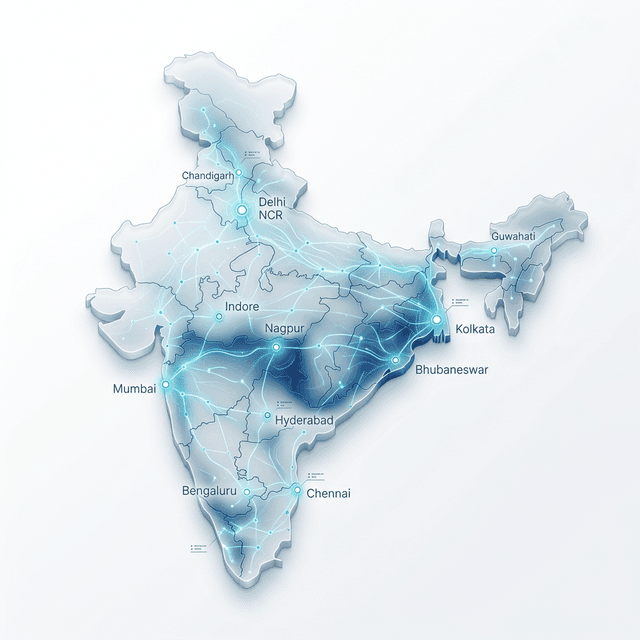 Map of India highlighting smart infrastructure connectivity